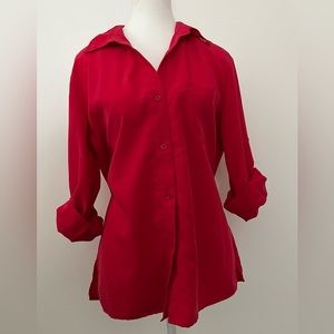 Notations Red Long Sleeve Button Down Blouse Size M
